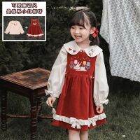 CUI YI SHOP Small fresh childrens spring and autumn girls suit red suspender forest style 2023 season new sweet