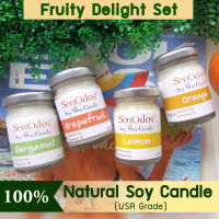 SenOdos เทียนหอมอโรม่า เทียนหอม ไขถั่วเหลือง กลิ่นหอมผลไม้ Fruity Delight Set  Soy Candles 45g x4กลิ่น (กลิ่นเลมอน, กลิ่นส้ม, กลิ่นมะกรูด, กลิ่นเกรปฟรุต)