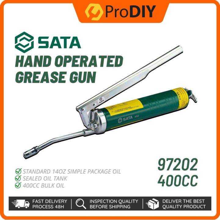 SATA 97202 Hand Operated Grease Gun 400CC / Grease Pump Sealed Oil Tank / Heavy Duty Grease Gun