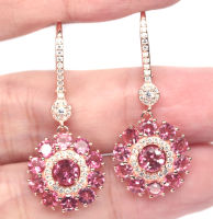 ต่างหูพลอยแท้ ทัวร์มาลีน (Tourmaline) และ เพชร-cz เงินแท้ 925 ชุบนาค (rose gold)