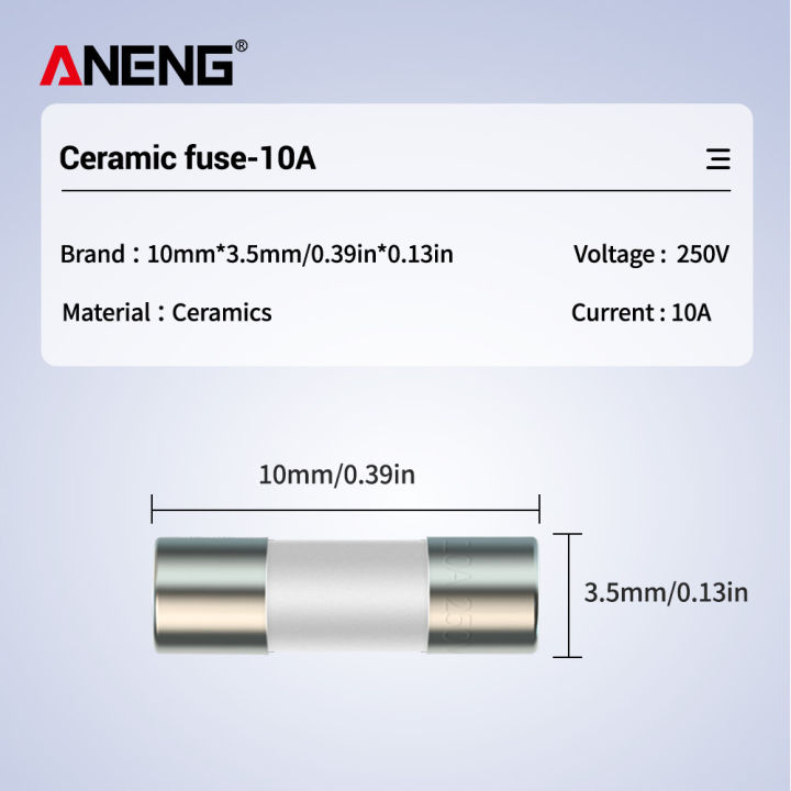 aneng-ฟิวส์เซรามิก600ma-10a-5ชิ้นแต่ละหลอดเซรามิกฟิวส์สำหรับมัลติมิเตอร์ตราสารเซรามิกอังกฤษเสียบฟิวส์