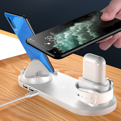 แท่นชาร์จไร้สายตั้งโต๊ะ 6 In 1 Wireless Charger Wireless Charging Dock for Apple Watch Airpods เครื่องชาร์จไร้สาย Stand