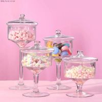 Household Glass Jar Creative Tall Fruit Tray Transparent Glass Lid Candy Storage Jar Dessert Bowl Wedding Decoration Storage Jar