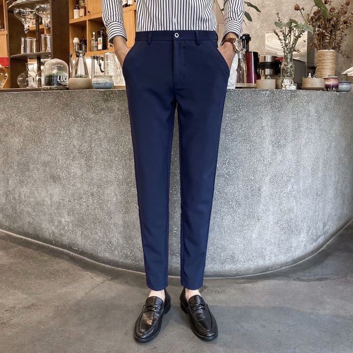 NEW Solid Suit Pants Men Clothing Ankle Length Office Trousers Formal Wear   eBay