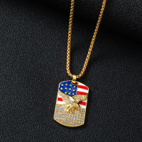 [COD] ยุโรปและอเมริกาใหม่เหล็กไทเทเนียมชุบทองเพชรสี American Flag Eagle ฮิปฮอป hiphop จี้