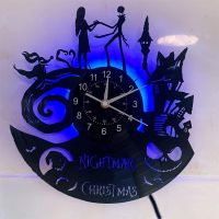 Hot sell Christmas Nightmare Vinyl Record Wall Clock Creative with 7Color Glowing Night Light Clock 12Inches Handmade Home Decor Gifts