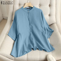 MOMONACO ZANZEA Muslimah ผู้หญิงมุสลิมครึ่งแขนเสื้อ Tee Tops Stand Collar Casual จีบเสื้อ Plus #2