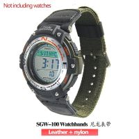 ❍ ทหารสีเขียวไนลอน หนังนาฬิกากันน้ำสำหรับ Casio SGW-100 ขับรถกีฬานาฬิกาอุปกรณ์เสริม SGW100