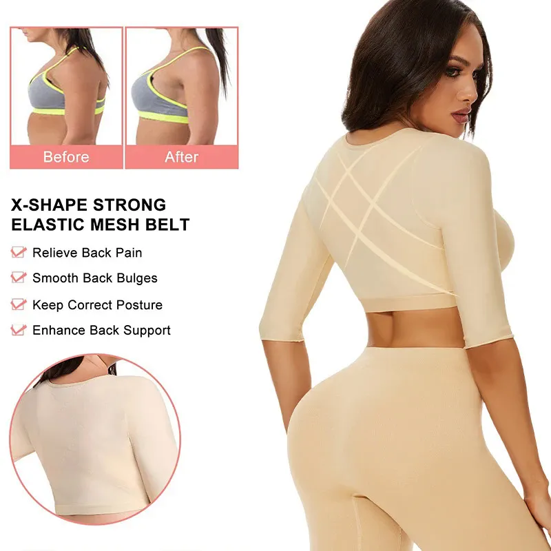 Body Shaping Bra Front Closure Hooks Arm Shaper High Compression Seamless  Women Shapewear Humpback Posture Corrector Crop Tops - AliExpress