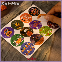 Kui-Min สติกเกอร์ของขวัญวันฮาโลวีนแบบทำมือสติ๊กเกอร์บาร์โค้ดปิดผนึกบรรจุภัณฑ์ผีฟักทองฮัลโลวีน5แผ่นตกแต่งฮาโลวีน