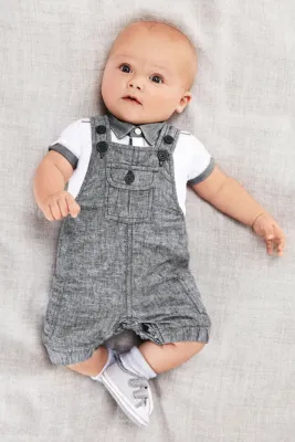 Summer Hot Sell Gentleman Style Baby Boy Clothes Short Sleeve White T-shirt+Gray Overalls Infant Toddler Clothing Set
