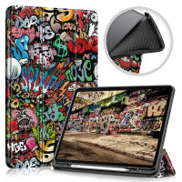 สำหรับเคส iPad พร้อมที่ใส่ดินสอ,แฟชั่น Graffiti รูปแบบ Trifold Stand Flip Case Soft TPU ปกหลัง Shell สำหรับ iPad Air 5 10.9 2022 /Ipad Pro 11 2022 2021 2020 2018/สำหรับ iPad 10th Generation 9th 8th 7th/ipad Air 4 /Mini 6 5 4/แอร์3