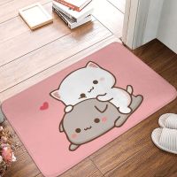 Mochi Cat Peach And Goma Front Door Floor Entrance Mat Indoor Kitchen Bathroom Doormat Bedroom Carpet Rug Living Room Footpad