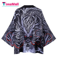 Timemall เสื้อคลุมคาร์ดิแกนผู้ชายผู้หญิง,เสื้อโค้ทแขน3/4สไตล์จีนกิโมโนมังกรทรงหลวมสำหรับฤดูร้อน