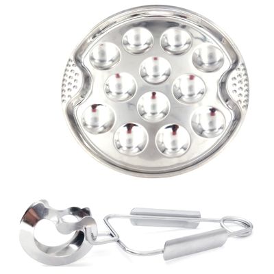 1 Set of Stainless Steel Snail Mushroom Escargot Plate with 12 Compartments Grilled Snail Tool 12 Grilled Conch Tray