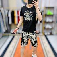 【Hot Sale】 short-sleeved T-shirt suit mens new trendy brand high-end casual sports handsome five-point with a set