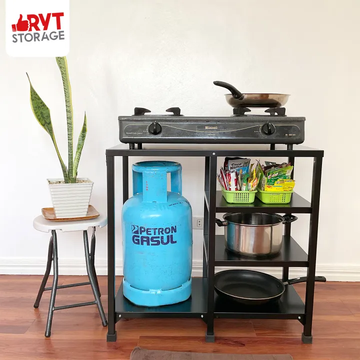 RYTStorage Kitchen Double Burner Stove Rack Matte Black Stove Stand