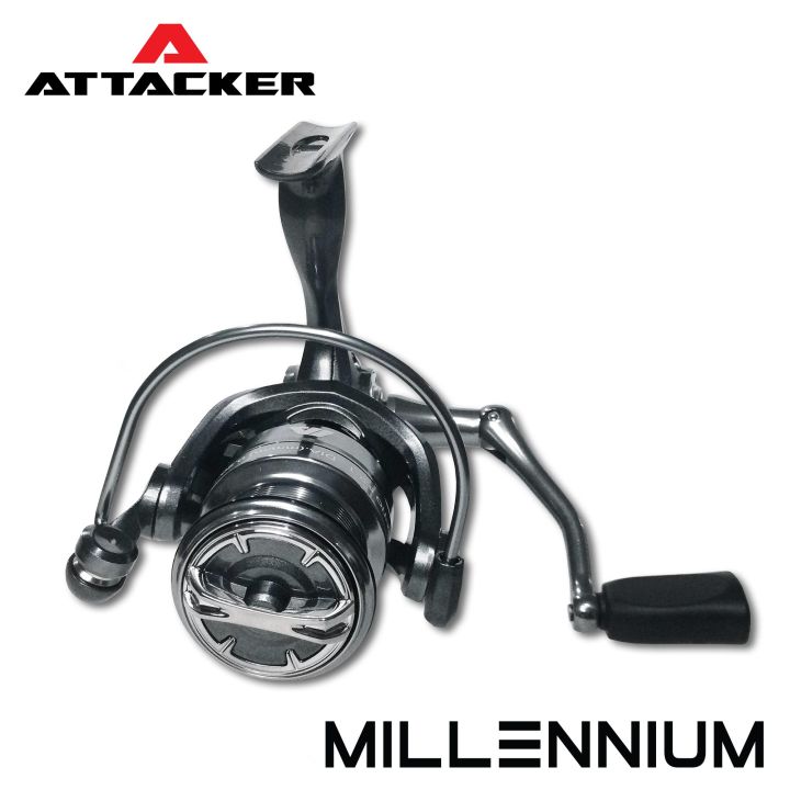 รอกตกปลา-รอกสปินนิ่ง-attacker-รุ่น-millennium-1500-2500-สปูนอลูมิเนียมสีเมทัลลิก-ราคาถูก