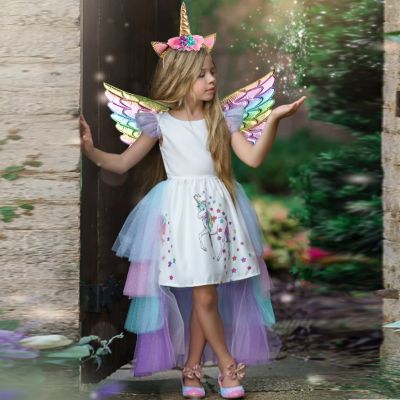 2023ฮาโลวีนเด็กเดรสยูนิคอร์นสีสันสดใสสำหรับเด็กผู้หญิงชุดปาร์ตี้คอสเพลย์เด็ก Tutu เดรสชุดเจ้าหญิงวันเกิด