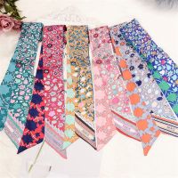 ✜ Bag Scarf 2023 New Floral Print Women Silk Scarf Skinny Bag Ribbon Female Headband Fashion Head Scarf Long Scarves Wraps