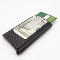 Mini Slim Wallet Automatic Slide Card Case Carbon Fiber PU Leather RFID Wallets Aluminum ID Cash Credit Card Holder Clip