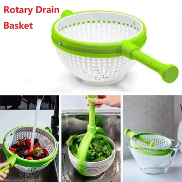 Collapsible Colander Drainer Basket Fruit Vegetable Salad Spinner Water  Drain Rotate Spinning Strainer Kitchen Accessories