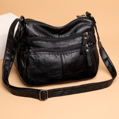 2023กระเป๋านักช้อปสตรีกระเป๋าสะพายไหล่กระเป๋าถือสตรีซักได้ขนาดกลางกระเป๋าสะพายข้างสีดำ