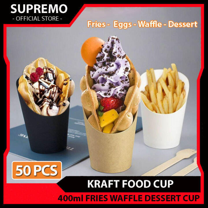 50pcs.Disposable Food Paper Cup 400ml Capacity Fries Cup Waffle Cup Egg