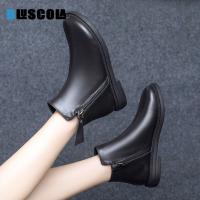 Bluescola Sepatu BOOT Pendek MODE Korea สำหรับผู้หญิง,รองเท้าบูทมาร์ตินส้นหนาสไตล์อังกฤษรองเท้าบูทหนังสีดำ Kasut Perempian