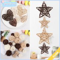 PRETTY MJ 10PCS เถาธรรมชาติ พวงหรีด DIY อุปกรณ์เสริม อุปกรณ์จัดงานแต่งงาน ของตกแต่งบ้าน ไม้กาแฟสีขาว ลูกบอลหวายหัวใจดาว เครื่องประดับต้นคริสต์มาส