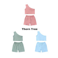 Thorn Tree 2 ชิ้นชุดเด็กผู้หญิงฤดูร้อนหนึ่งไหล่แขนกุดเสื้อกล้าม + กางเกงขาสั้นชุดเสื้อผ้า 0-4Y