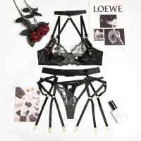 2023 Korean 3-Piece Lace Lingerie Set Women Cut Out 5 Colors Embroidery Floral Erotic Set Pink Bandage Sexy Brief Kit