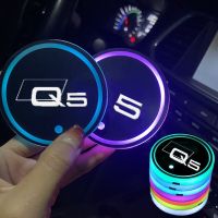 7 Colorful USB Car Logo Led Atmosphere Light Cup Luminous Coaster Holder For Audi Q5 FYB Quattro Auto Accessories Bulbs  LEDs HIDs