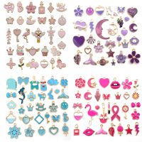 【CW】 10pcs Pink Enamel Animals Flowers Unicorn Charms Pendant Necklace Earrings Jewelry Making