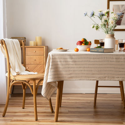 ผ้าปูโต๊ะสี่เหลี่ยมผืนผ้าลายทางแบบง่ายสไตล์ญี่ปุ่นขนาด135X260ซม. เหมาะสำหรับ4/6/8ที่นั่งโต๊ะทานอาหารแบบเรียบง่ายผ้าปูโต๊ะผ้าคลุมโต๊ะกาแฟผ้าเช็ดตัวกันฝุ่นผ้าปูโต๊ะสำหรับงานปาร์ตี้