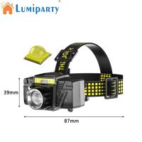 Lumiparty Xhp50 ไฟฉายสวมศีรษะ Led Type-c แบบชาร์จไฟได้ ซูมได้ เซนเซอร์ไฟหน้า