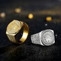 Fashion Personality Gold Plated Crown Ring Iced Out Rhinestone Ring Rock Hip Hop Jewelry Men and Women Party Ring Accessories