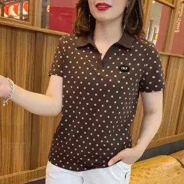 Women's Polka Dots T-Shirt Tops Classic Long Sleeve V Neck Blouse Fall  Casual Loose Basic Tee Shirt Pullover White at  Women's Clothing store