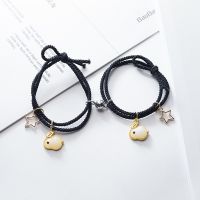 2 Pack Black Rope Hollow Out Star Rabbit Magnet Braided Elastic Rubber Band Couple Head Rope Bracelet Anniversary Ornaments