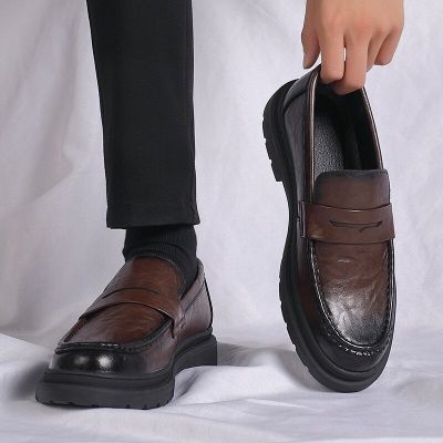 รองเท้าบุรุษรองเท้าหนังลำลองธุรกิจเกาหลี Sp และฤดูใบไม้ร่วงสไตล์อังกฤษรองเท้า Fu ลายรอยขีดข่วนรองเท้าโลฟเฟอร์ผู้ชาย