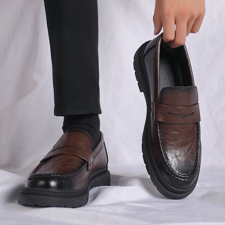 รองเท้าบุรุษรองเท้าหนังลำลองธุรกิจเกาหลี-sp-และฤดูใบไม้ร่วงสไตล์อังกฤษรองเท้า-fu-ลายรอยขีดข่วนรองเท้าโลฟเฟอร์ผู้ชาย