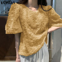 เสื้อสวมหัวลายเสื้อยืดคอกลมเรียบง่ายสำหรับวันหยุดของผู้หญิง VONDA (ลำลองเกาหลี)