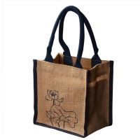 D0LF Jute Burlap Tote Printing Lotus Large Reusable Grocery Bags with Handles Women Shopping Bag Beach Travel Storage Organizer