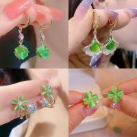 Net Red Popular Earrings Small Design Sense Green Cat Eye Stone Ear Buckle Earstuds Advanced Fresh Fruit Green Female Earrings LTZ3