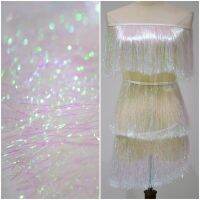 1 Yard Fringe Ornaments Skirt Tassel ace Fabric Illusion Laser Gradient Latin Dance Row Beard Lace 20CM Wide Fabric  Material