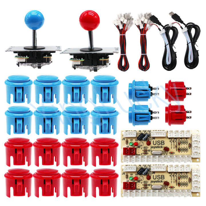 2 Player Zeros Delay Joystick Arcade Kit USB Encoder 30mm Push Buttons