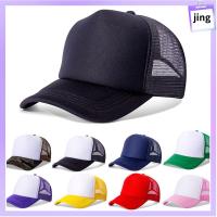 JING บุรุษสตรี ตาข่าย หมวกแบน หมวก trucker หมวกแก๊ป หมวกเบสบอล Sunhat