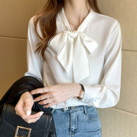 20212021 New Spring Autumn New Elegant Lace Up Bow Blouse Women Lantern Long Sleeve Solid Chiffon Shirt Slim Fit Blusas plus size