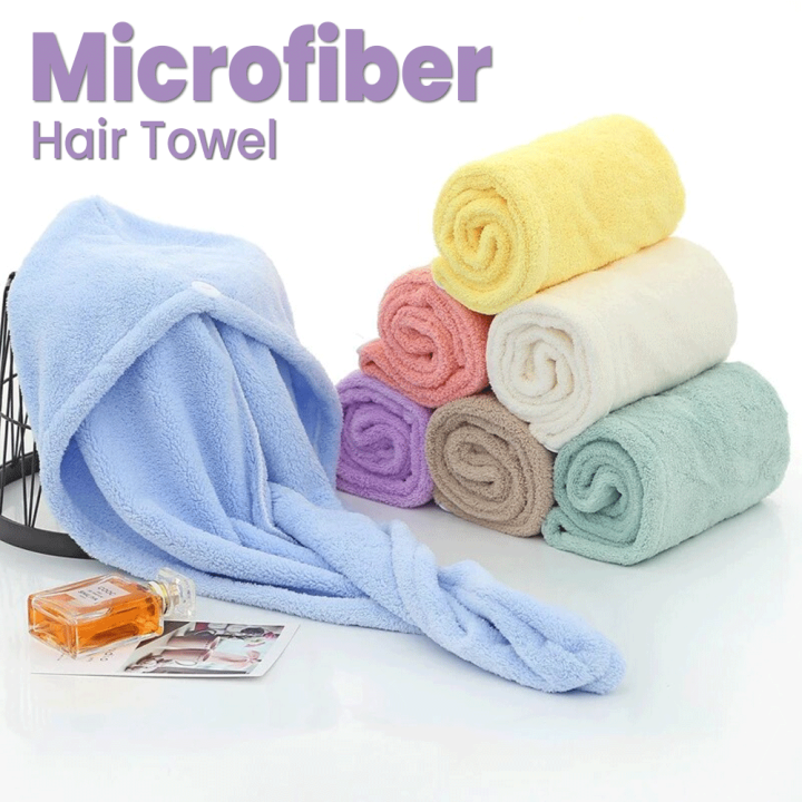 Microfiber Hair Towel, Care Cap with Button, Super Absorbent Hair Towel
