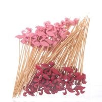 100 Pcs Flamingo Pineapple Disposable Bamboo picks Food Fruit Cocktail Handmade Toothpicks Picnic Party Supplies Decoration